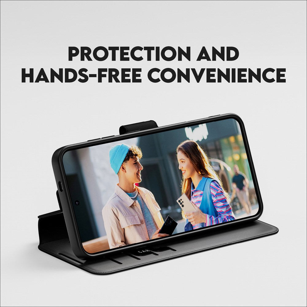 CARE by PanzerGlass Samsung Galaxy S25 Feature Wallet Case m. Stativ - Svart