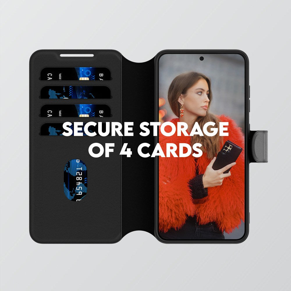 CARE by PanzerGlass Samsung Galaxy S25 Feature Wallet Case m. Stativ - Svart