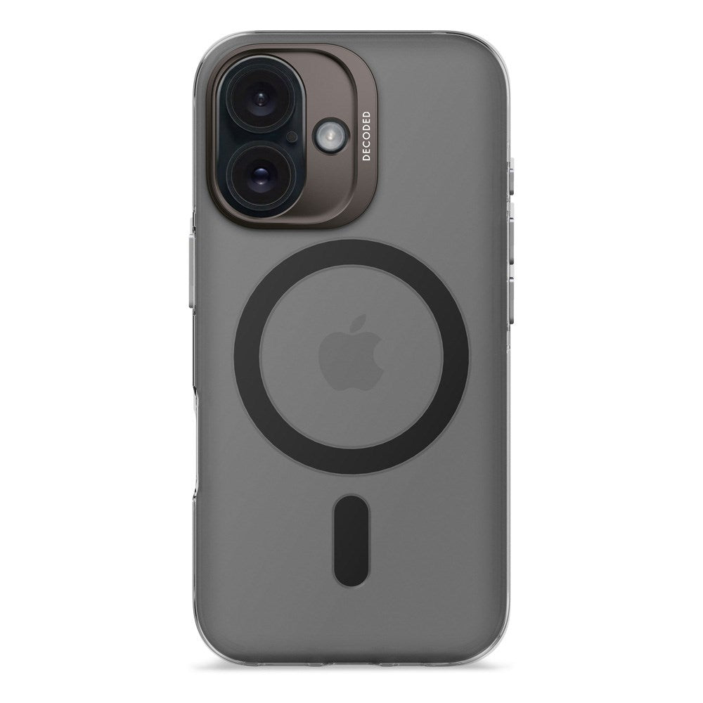 Dekodet iPhone 16 klart bakdeksel - 100 % resirkulert plast - MagSafe-kompatibel - Gjennomsiktig / Matt svart