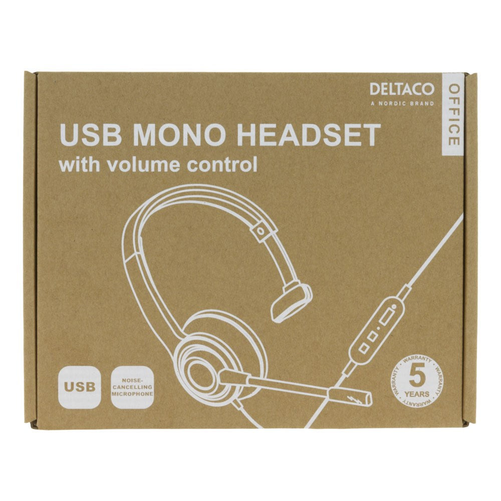 Deltaco Mono Headset m. Ledning - Sort