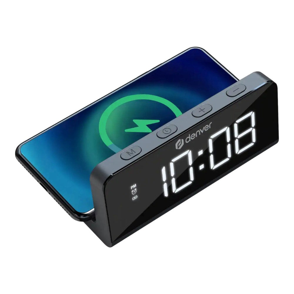 Denver ECQ-103MK2 Digitalt Vækkeur m. Trådløs Oplader - Sort