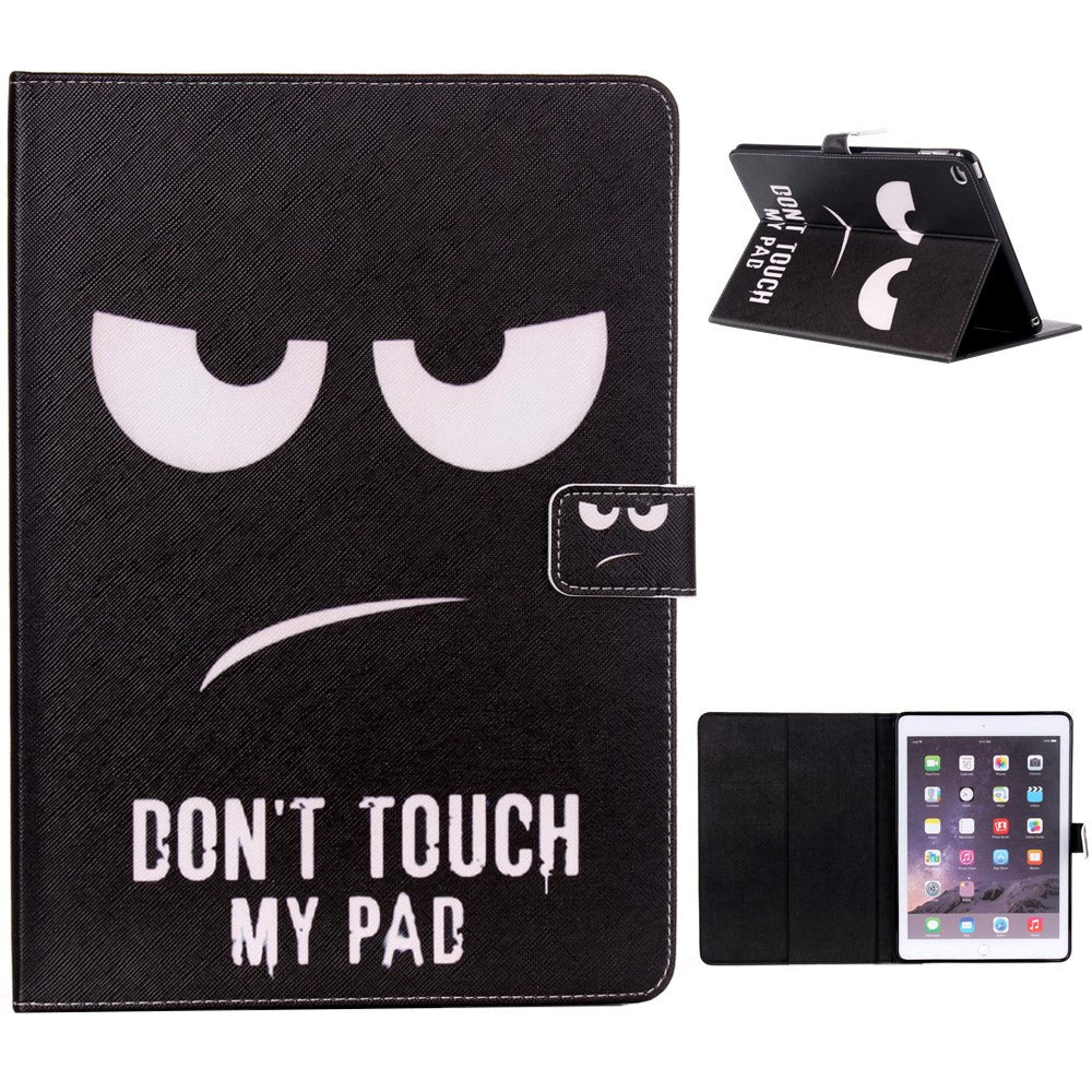 iPad Air 2 deksel m. Stativ og kortholder "Don't Touch My Pad" - Svart
