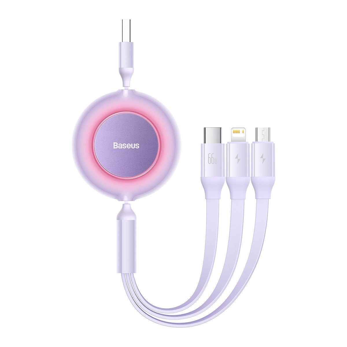 Baseus Bright Mirror USB-A til USB-C, Micro USB & Lightning-kabel - 66W - 1,1m. - Lilla