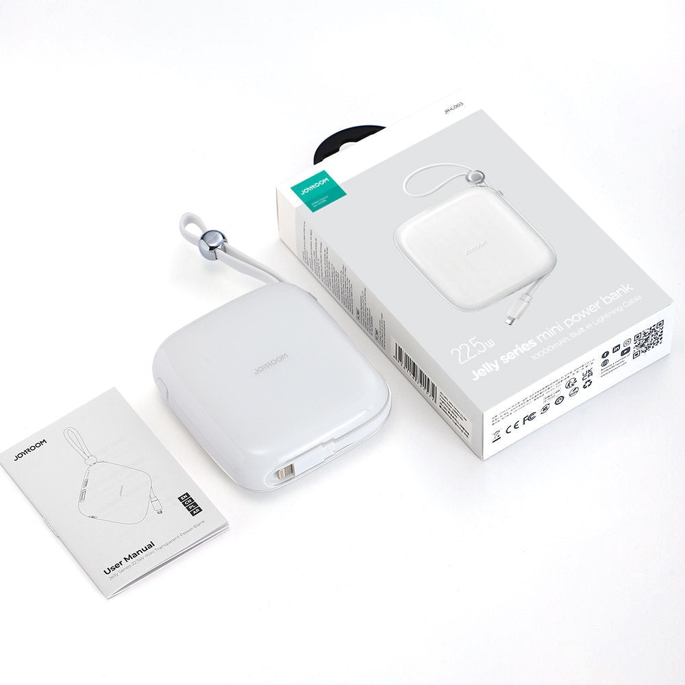 Joyroom Jelly Series JR-L003P Powerbank 22,5W - USB-C PD / USB-A w. Innebygd Lightning - 10 000 mAh - Hvit