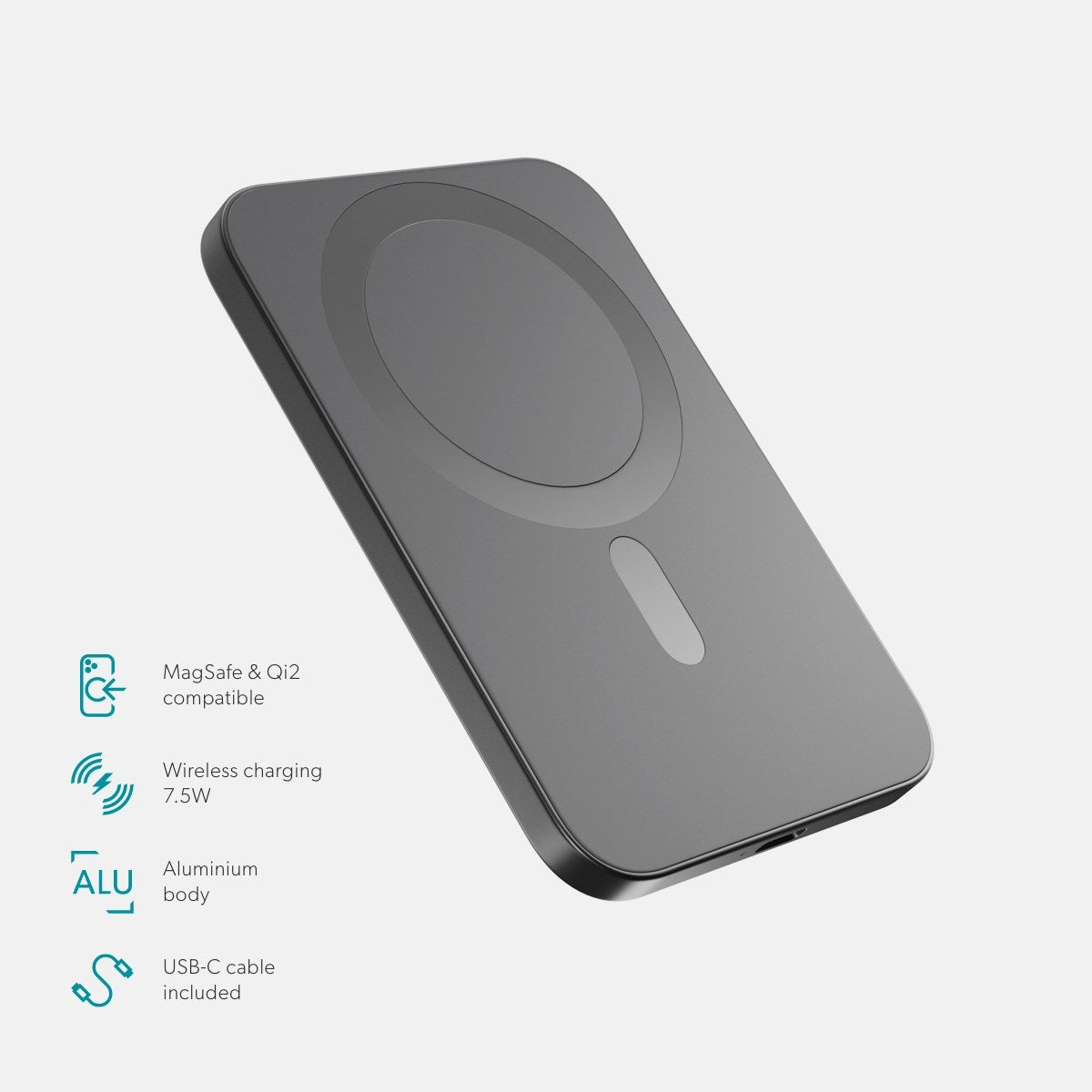 Epico 10W UltraPack EM31 3000 mAh Slim Alu Mag+ Power Bank - m. USB-C - MagSafe-kompatibel - Grå