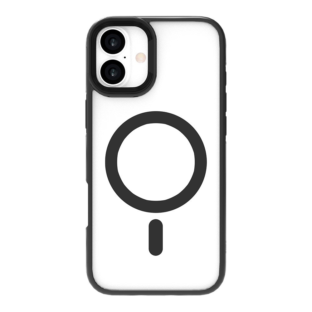 eSTUFF iPhone 16 Plus INFINITE HELSINKI Hybrid plastbakdeksel med støtteben - MagSafe-kompatibel - Svart / Gjennomsiktig