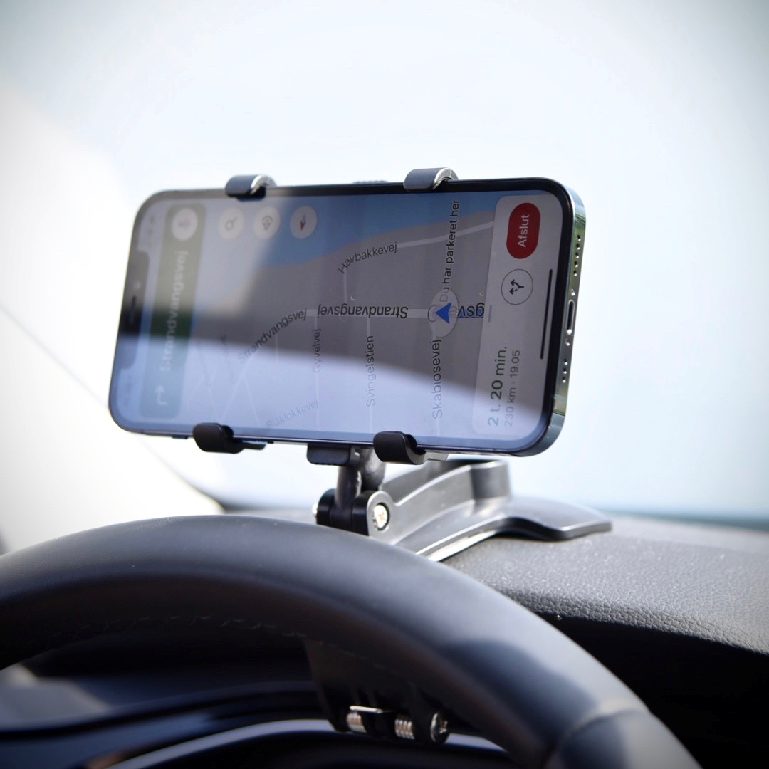 Universal bilholder m. Klips - 180° rotasjon - Max Mobile: 95mm - Svart