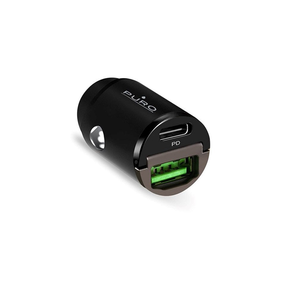 Puro PD (Power Delivery) 30W Mini Billader m. USB-A og USB-C - Svart