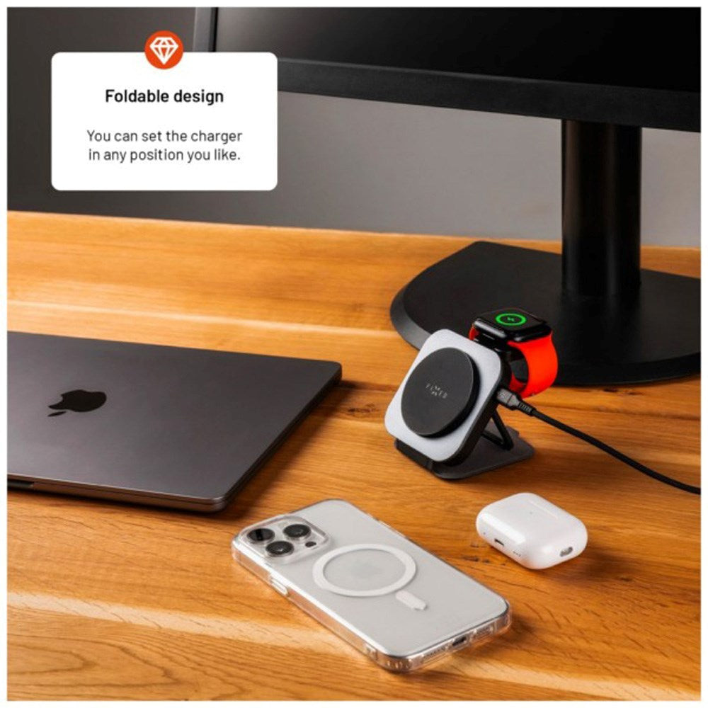 Fast MagFlex 3-i-1 sammenleggbar trådløs lader - MagSafe-kompatibel - Svart/grå