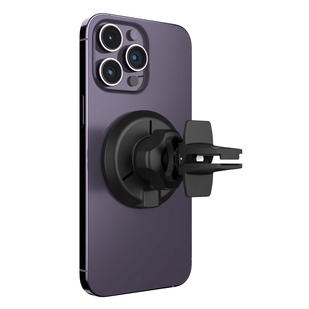 Fast MagRound magnetisk mobilholder 15W trådløs lader for klimaanlegg - MagSafe-kompatibel - Svart