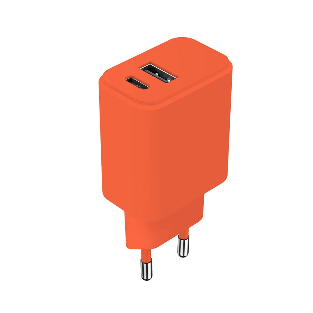 Setty Vægoplader m. 1x USB-A & 1x USB-C / 20W - Orange