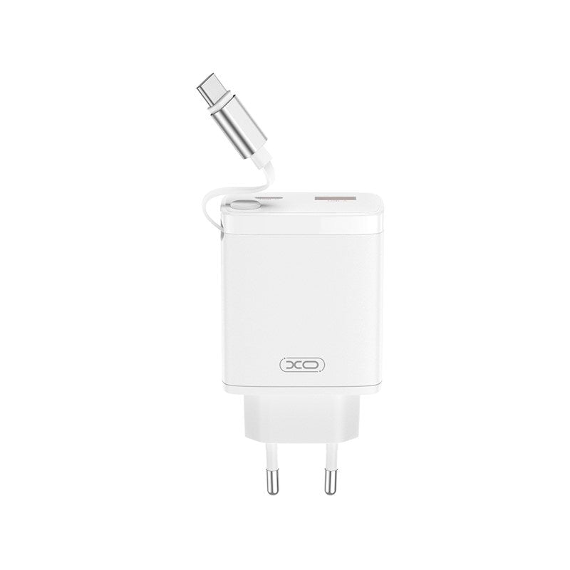 XO 30W vegglader 1 x USB-C 1 x USB-A med matchende USB-C-kabel - Hvit