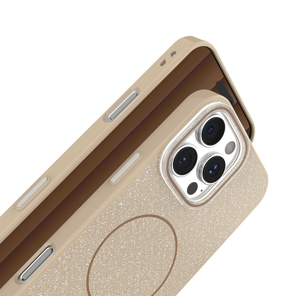 iPhone 15 Glitter Thin Mobil Cover - MagSafe Kompatibel - Brun