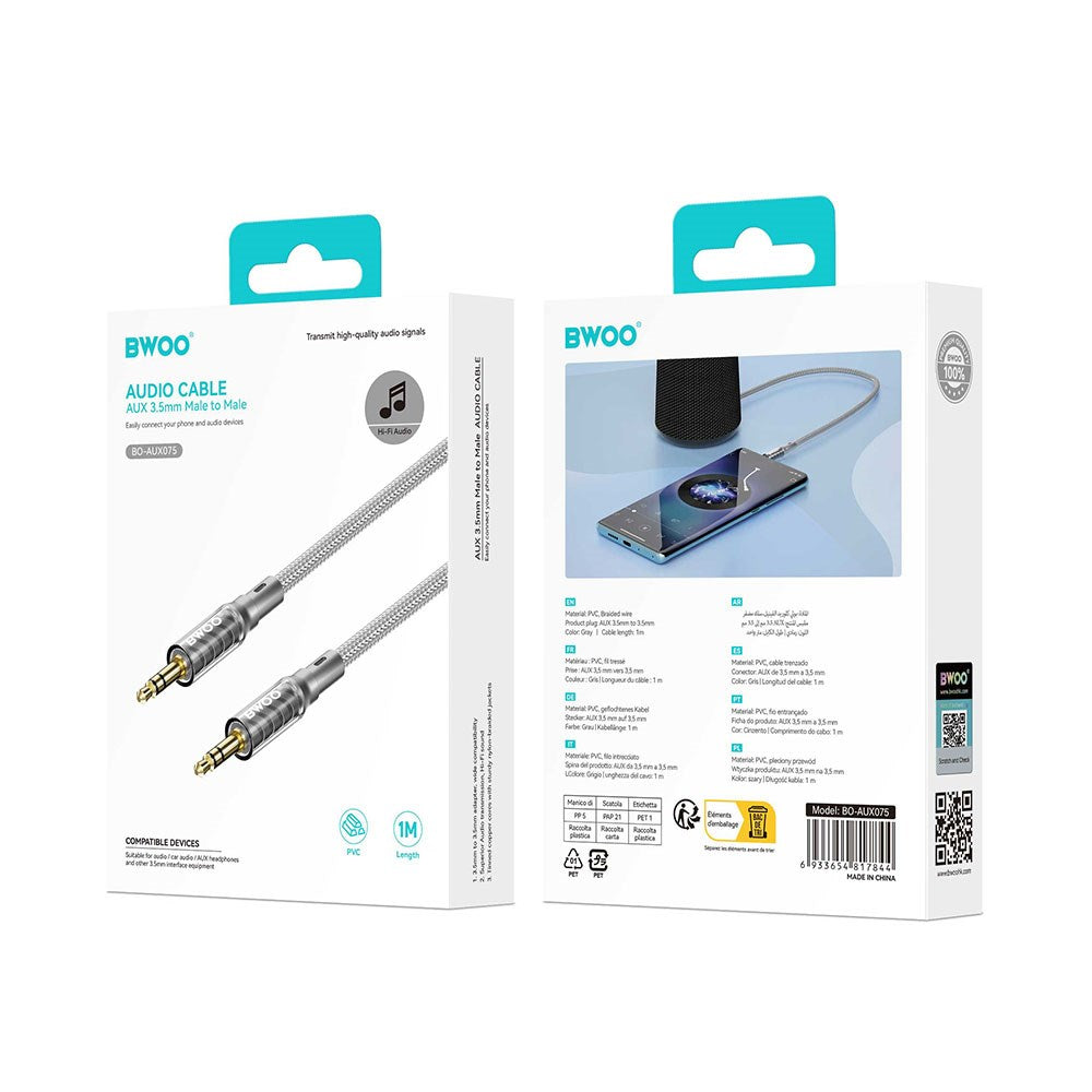 BWOO AUX Kabel 3.5mm - Grå