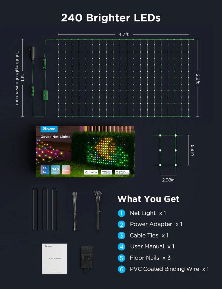 Govee String Lights Nett LED (0,85m*1,43m) - Grønn