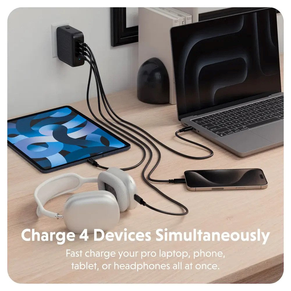 Targus HyperJuice 70W Rejseoplader m. 1x USB-A / 2x USB-C / 4x Adapterstik - Sort