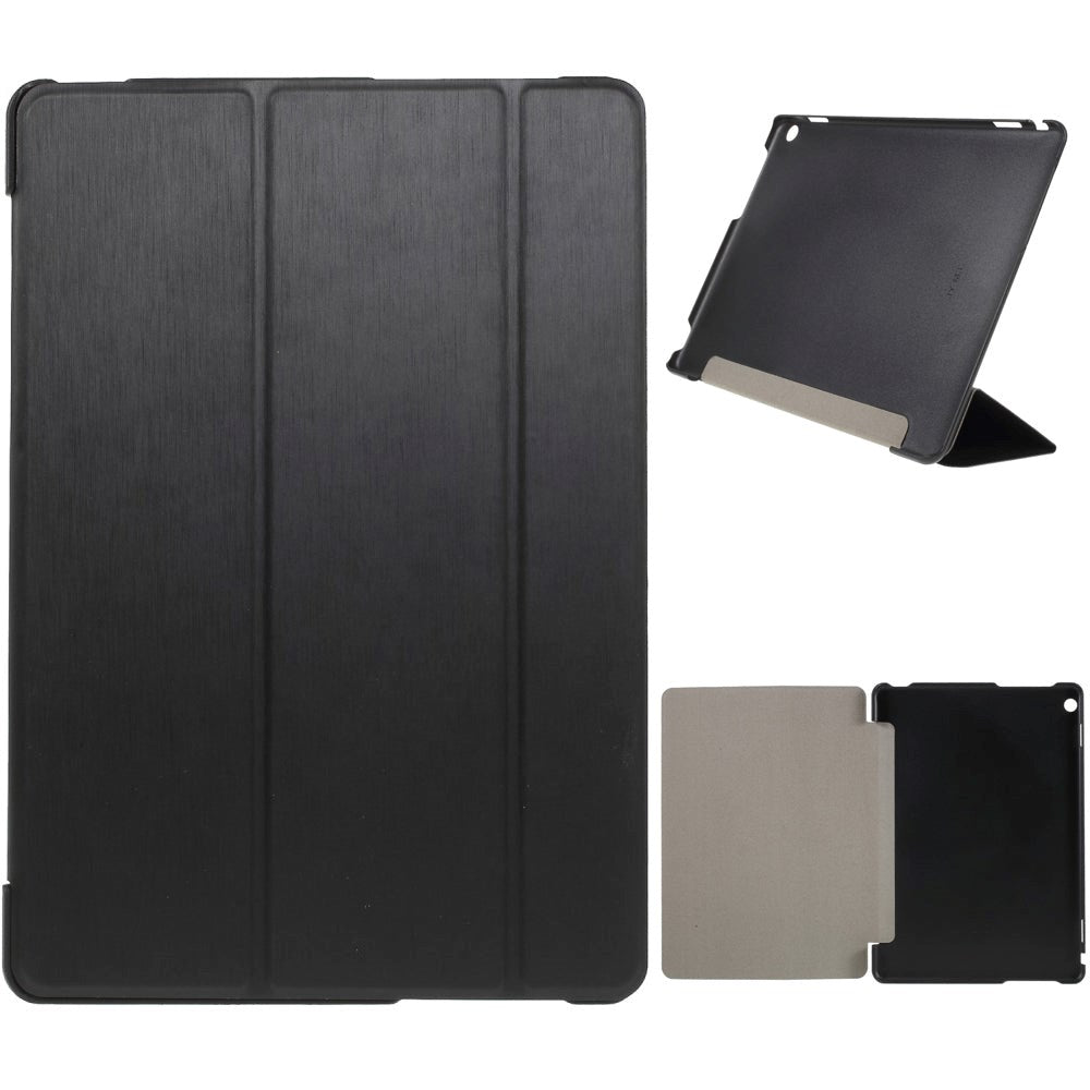 Huawei MediaPad M3 Lite 10 - Cover m. Glat Læderoverflade - Gråsort