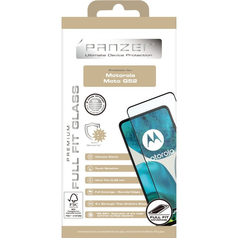 Motorola Moto G52 / G82 PANZER Premium Full-Fit-glass - herdet glass - svart kant