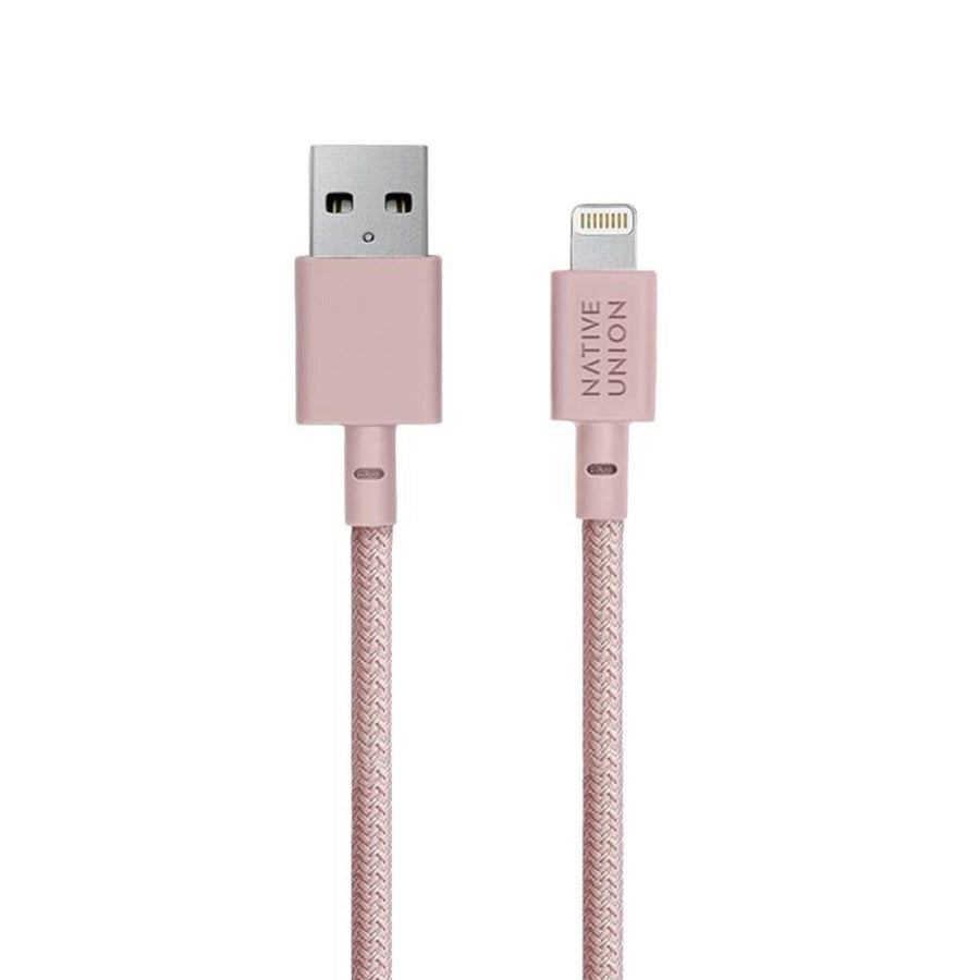 Native Union beltekabel USB-A til Lightning m. Skinnspenne 1,2 meter - Rose