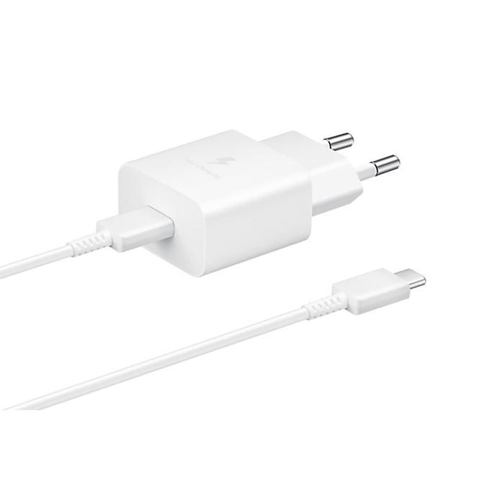 Original Samsung Fast Charger 15W Vegglader m. USB-C til USB-C-kabel - Hvit