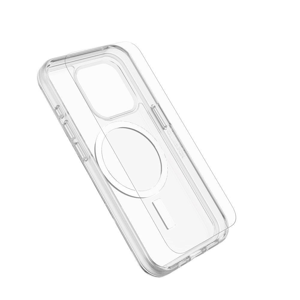 OtterBox iPhone 15 beskyttelse + strømsett - MagSafe-deksel, skjermbeskytter og 30W vegglader - klar / hvit