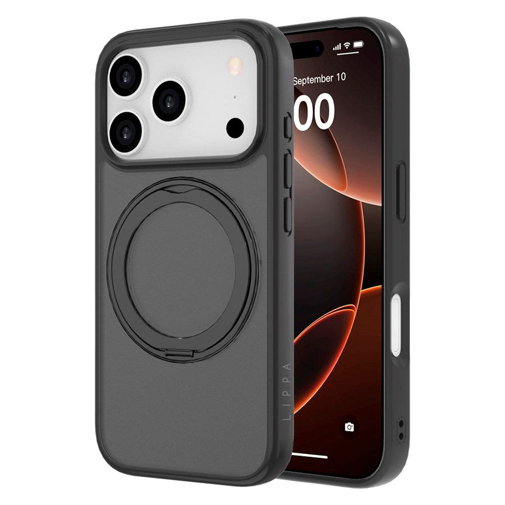 Lippa iPhone 17 Pro Hybrid Cover m. Roterende Kickstand - MagSafe Kompatibel - Mat / Sort