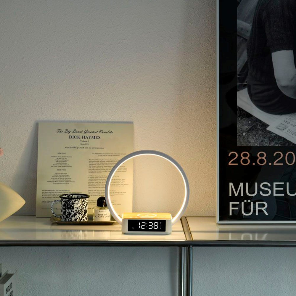 Lippa Nattlampe m. 5W trådløs lading og vekkerklokke - Hvit