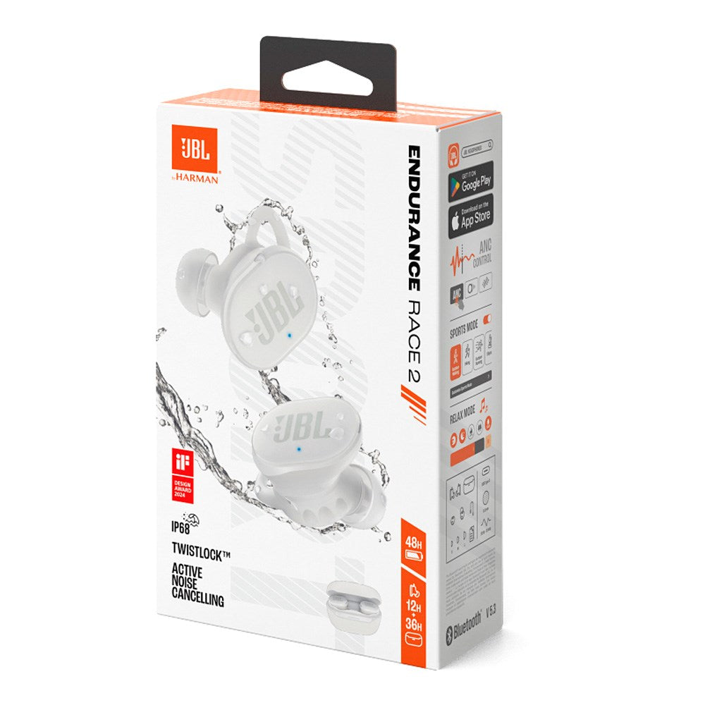 JBL Endurance Race 2 - True Wireless Høretelefoner In-Ear - Adaptiv Støjreduktion - Hvid