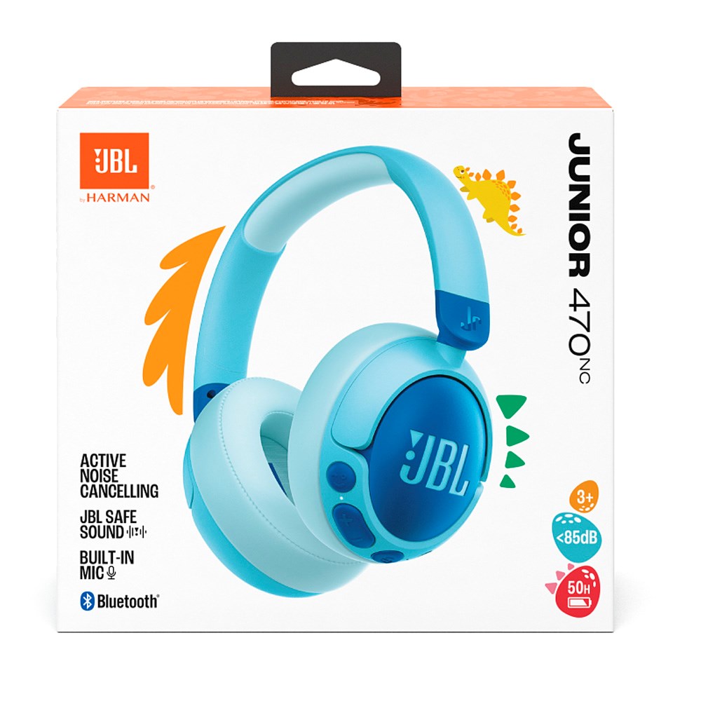 JBL Junior 470NC Maks. 85 dB Børne Headset m. Bluetooth og Aktiv Støjreduktion - Over-Ear Høretelefoner - Blå