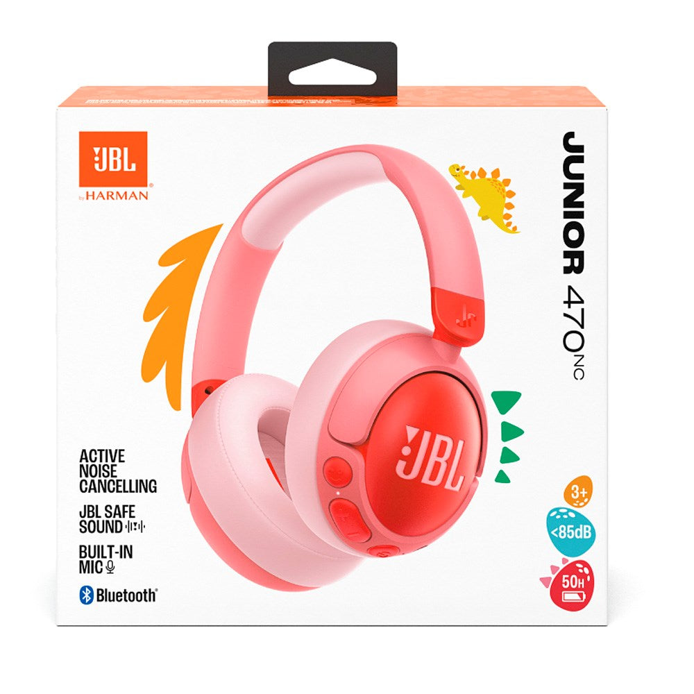 JBL Junior 470NC Maks. 85 dB Børne Headset m. Bluetooth og Aktiv Støjreduktion - Over-Ear Høretelefoner - Lyserød