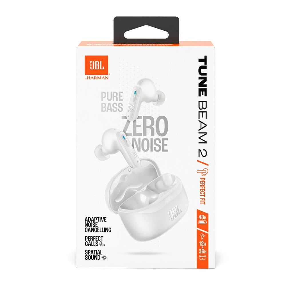 JBL Tune Beam 2 - True Wireless Headphones m. Aktiv støyreduksjon - In-Ear - Hvit
