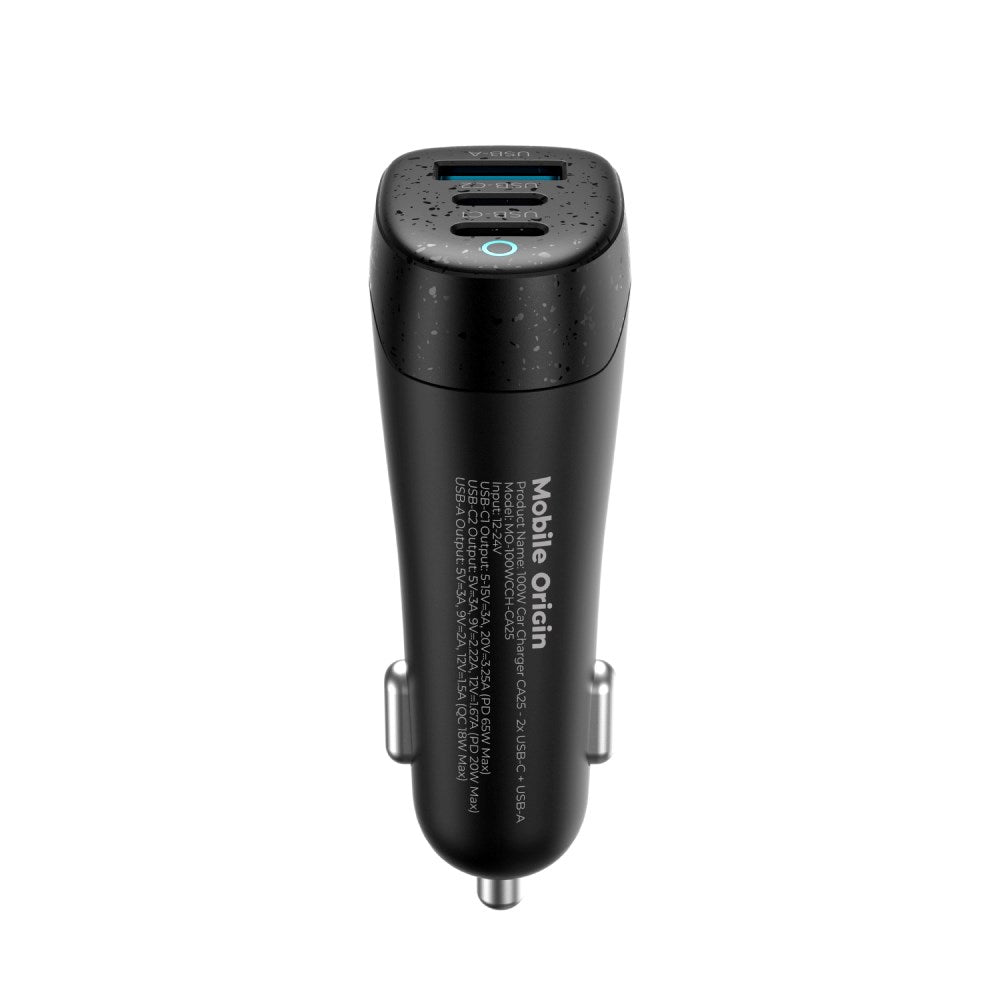 Mobile Origin CA25 Biloplader 100W m. 2x USB-C + 1x USB-A - Sort