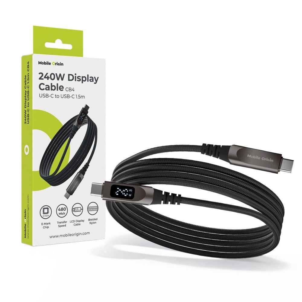 Mobile Origin USB-C til USB-C Kabel -240W - Display - 1.5m - Sort