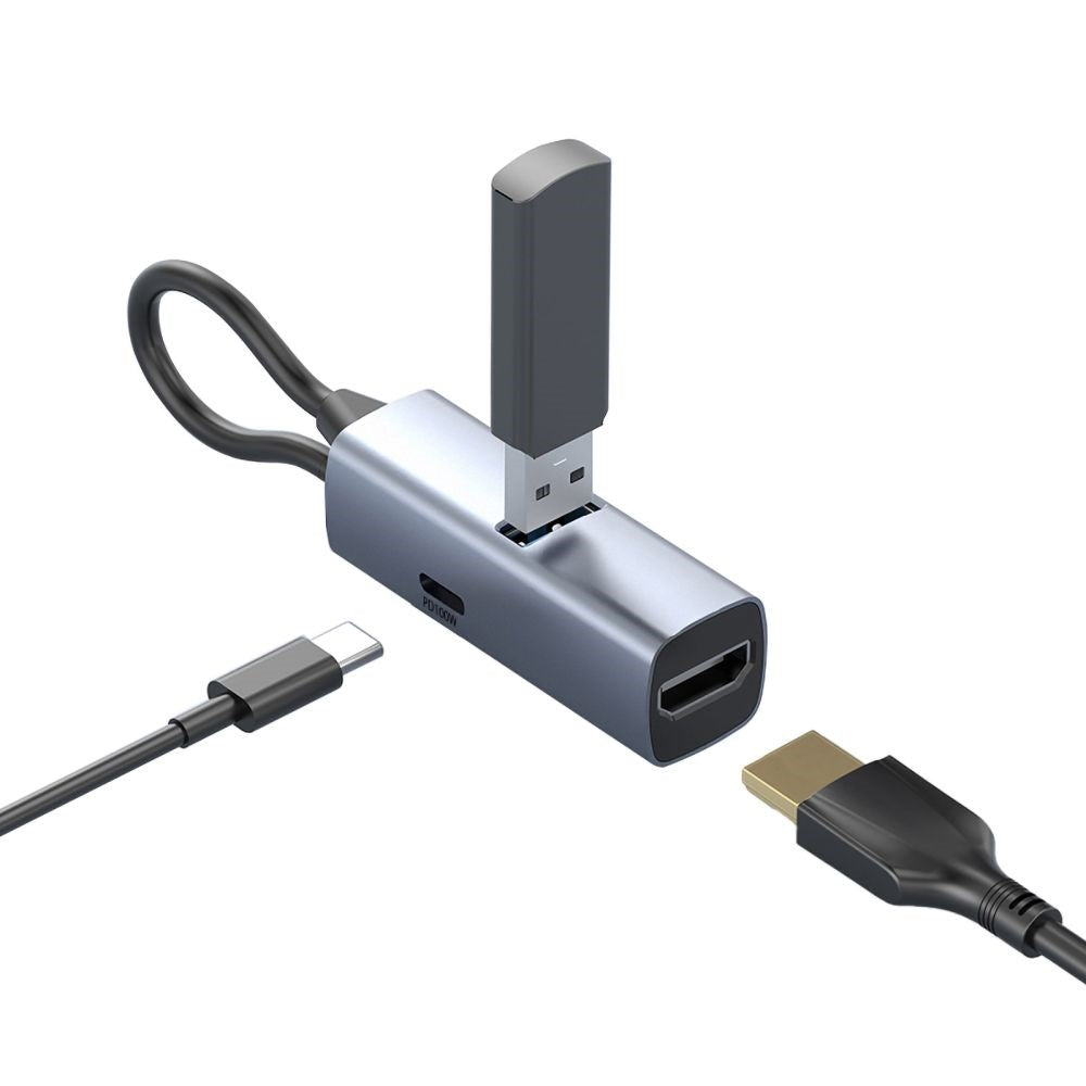 Mobile Origin 3-i-1 USB-C Hub m. 1 x USB-A 1 x USB-C 1 x HDMI - Grå