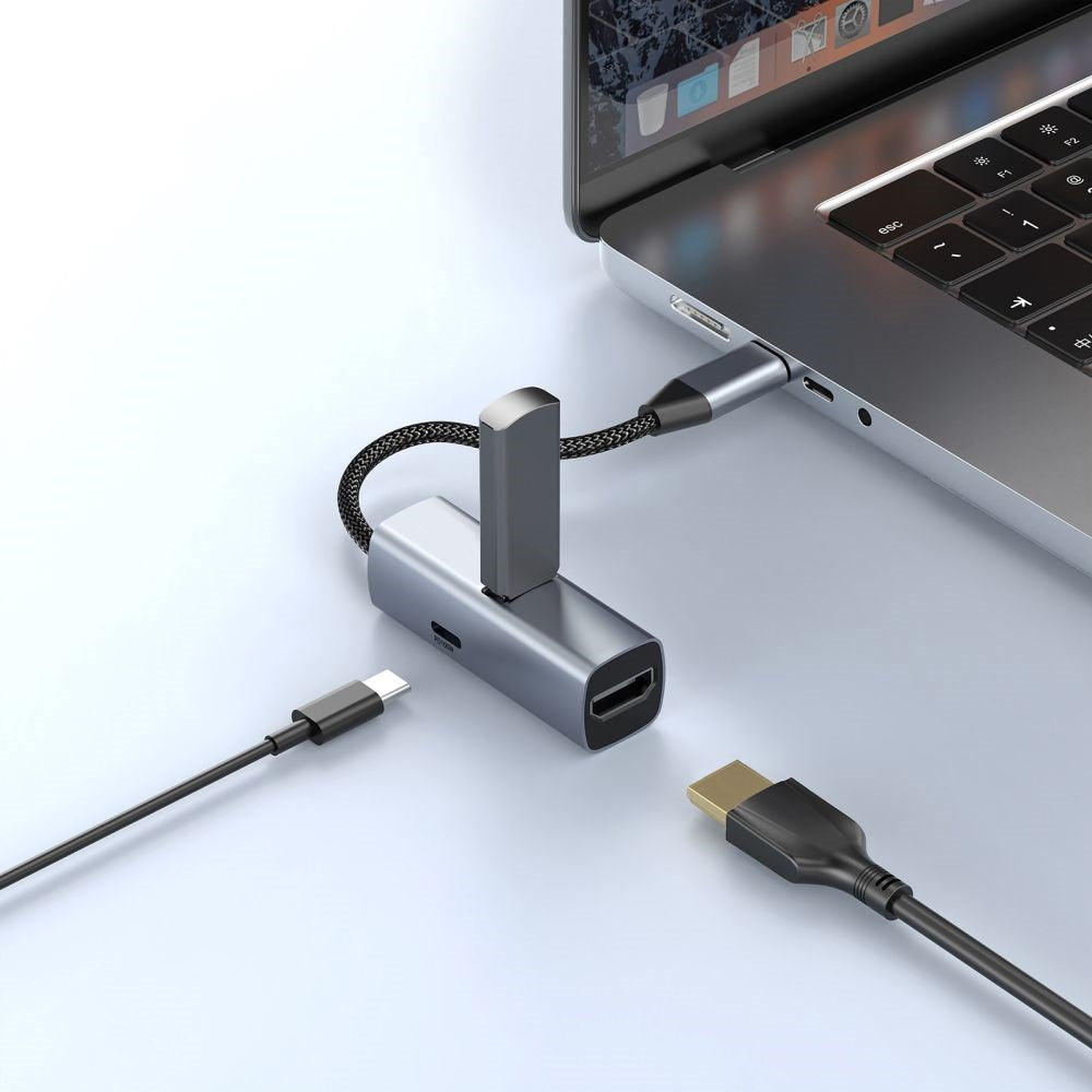 Mobile Origin 3-i-1 USB-C Hub m. 1 x USB-A 1 x USB-C 1 x HDMI - Grå