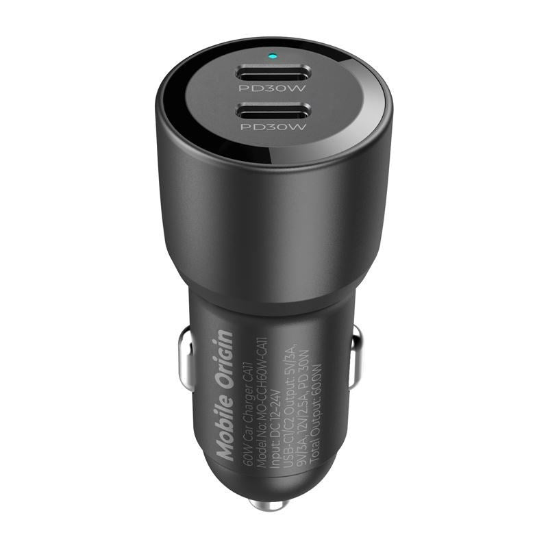 Mobile Origin CA11 Biloplader 60W med 2x USB-C - Sort