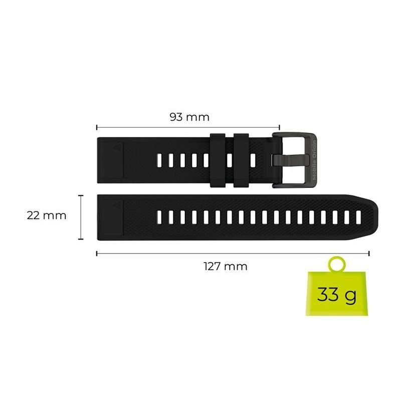 Mobile Origin Easy Strap Universal Garmin 22mm QuickFit Silikone Rem - Sort