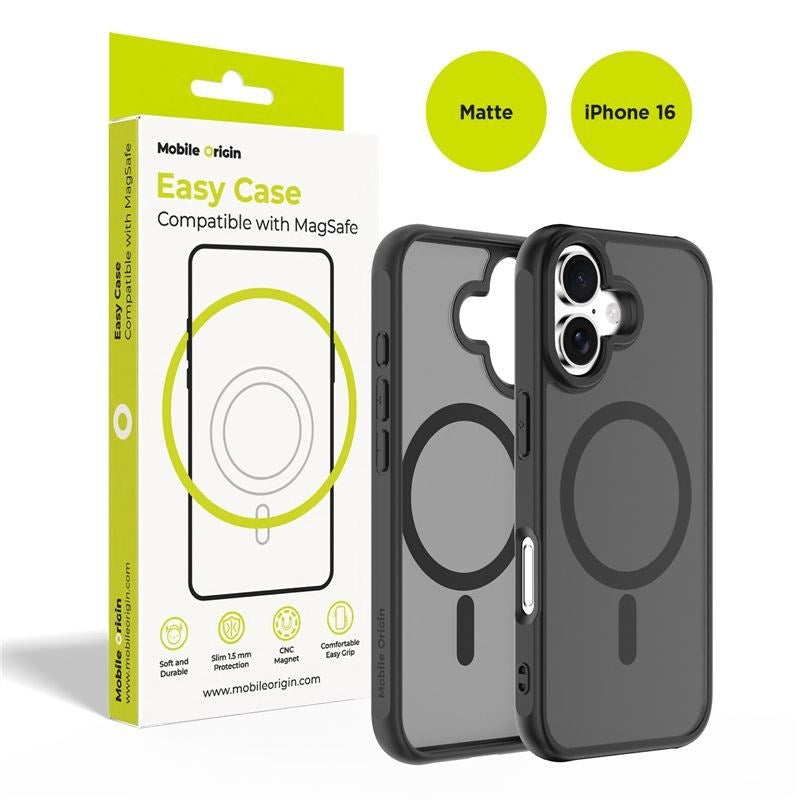Mobile Origin iPhone 16 Hybrid Mobil Cover - MagSafe Kompatibel - Mat Sort