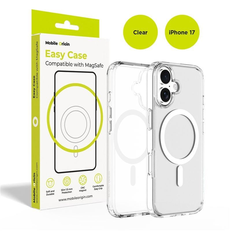 Mobile Origin iPhone 17 Hybrid Mobil Cover - MagSafe Kompatibel - Gennemsigtig