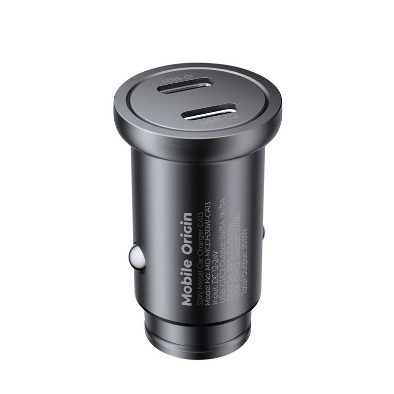 Mobile Origin Hurtig Biloplader 30W med 2x USB-C - Sort