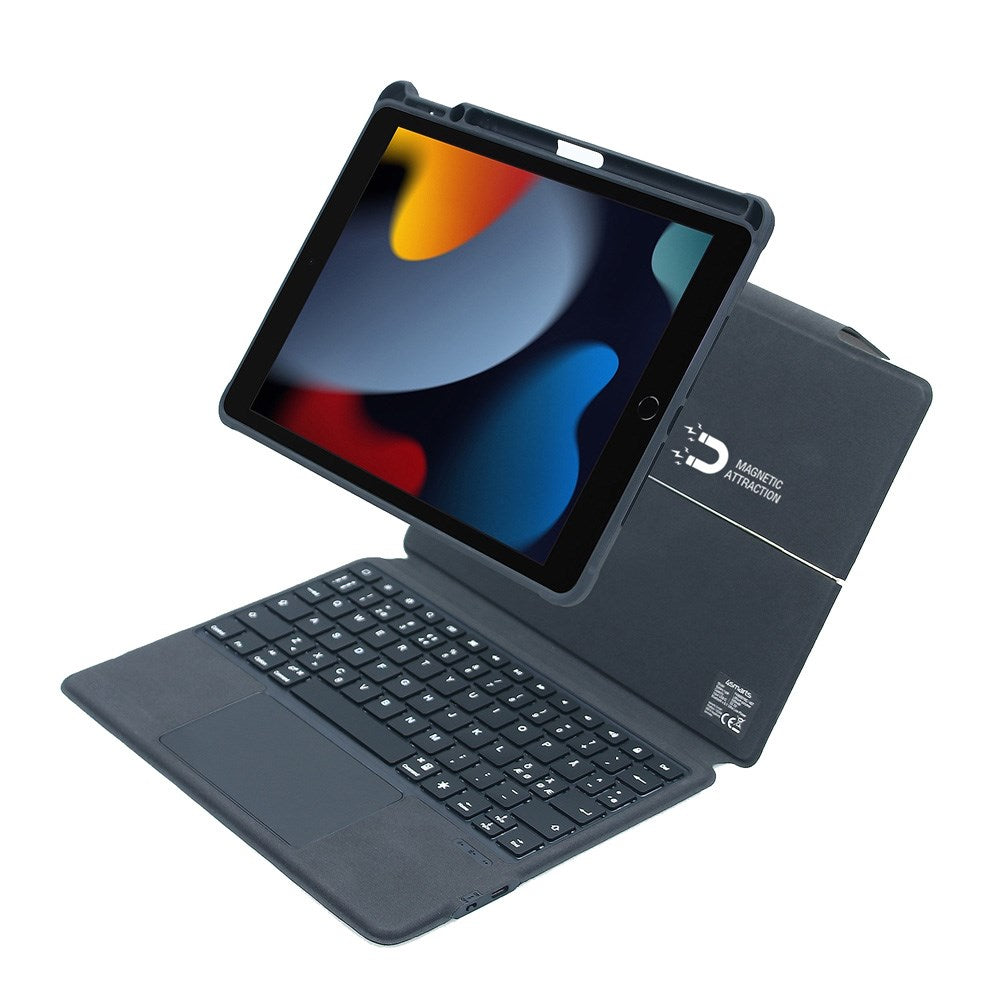 4Smarts Tastatur m. cover til iPad 10,2 - Solid Pro med Dansk Tastaturlayout - Sort