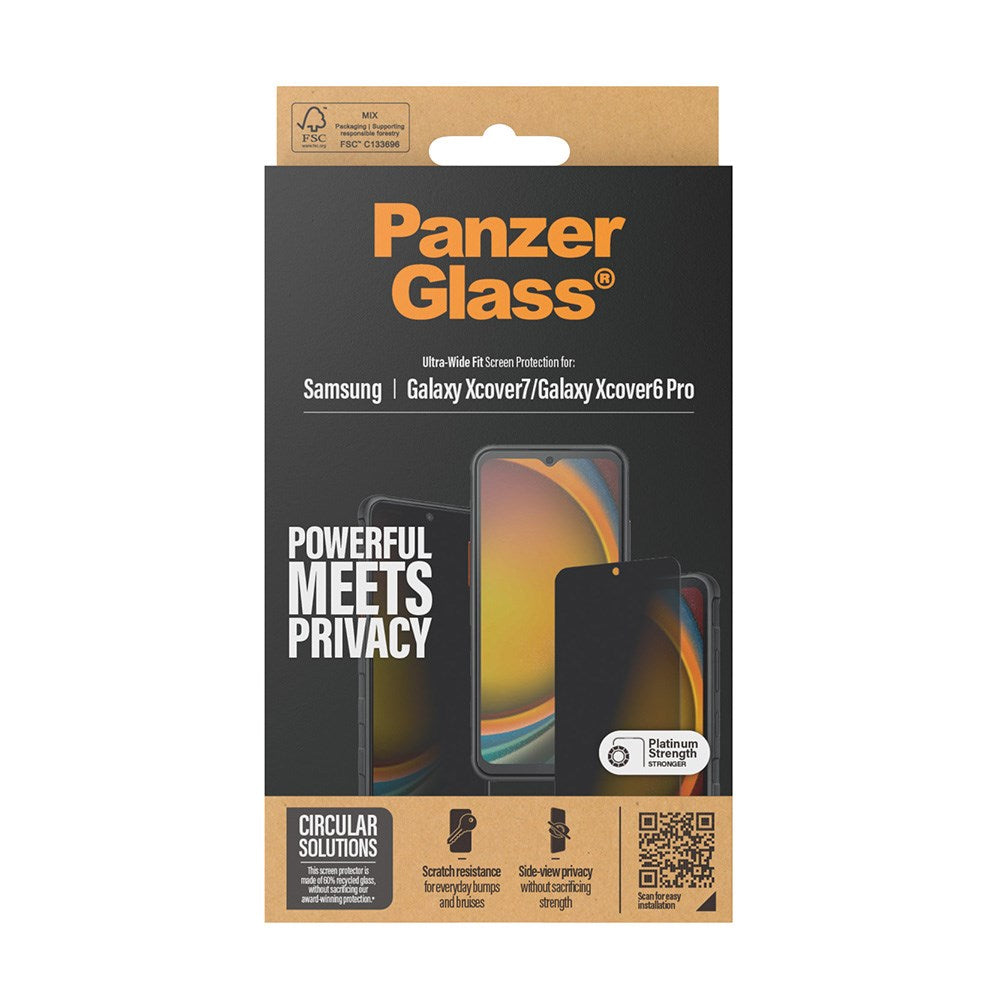 Samsung Galaxy Xcover 7 / 6 Pro PanzerGlass Ultra Wide Fit Re:fresh skjermbeskytter m. EasyAligner - Personvern - Platinum Styrke - Gjennomsiktig