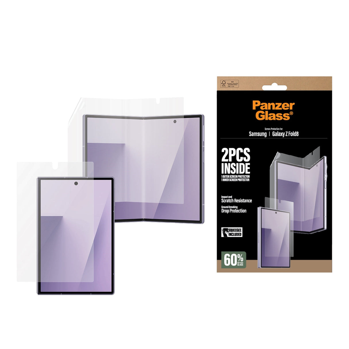 Samsung Galaxy Z Fold8 PanzerGlass® Classic Fit Beskyttelsesfilm Til Fornt & Indvendig - Gennemsigtig
