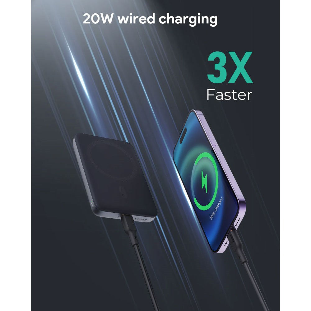Aukey MagFusion Powerbank - 6.700mAh - Trådløs Opladning - Ståfunktion - MagSafe / Qi2 Kompatibel - Sort