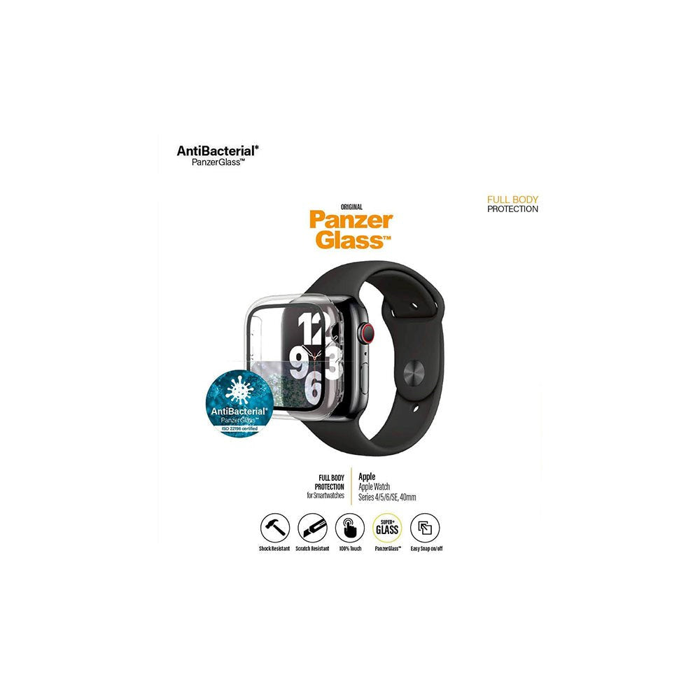 PanzerGlass Apple Watch SE/6/5/4 (40 mm) beskyttelsesdeksel for hele kroppen - gjennomsiktig m. Svart ramme