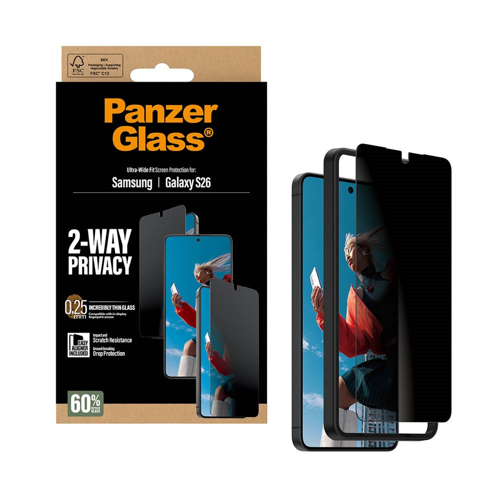 Samsung Galaxy S26 PanzerGlass 2-Way Privacy Skærmbeskyttelsesglas - inkl. EasyAligner - Gennemsigtig