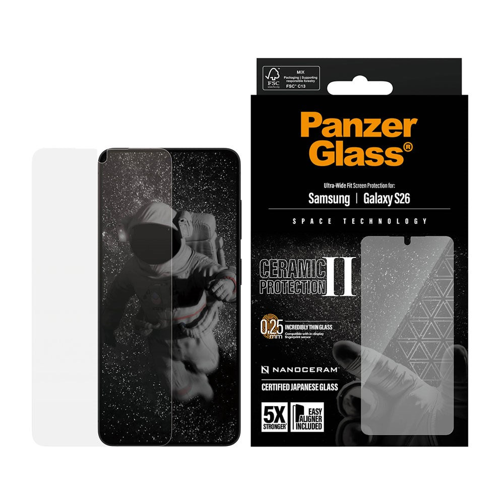Samsung Galaxy S26 PanzerGlass Ceramic Skærmbeskyttelsesglas m. EasyAligner - Ultra Wide Fit - Gennemsigtig