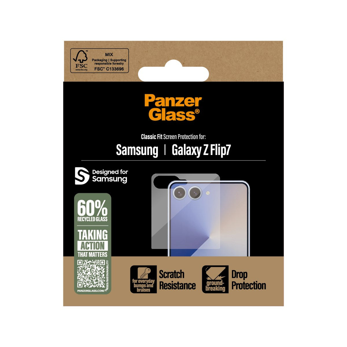 Samsung Galaxy Z Flip7 - PanzerGlass Ultra-Wide Fit Skærmbeskyttelsesglas - Gennemsigtig