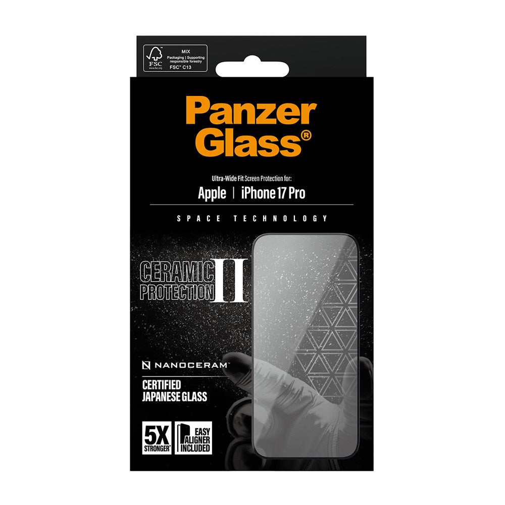 iPhone 17 Pro PanzerGlass Ceramic Skærmbeskyttelsesglas m. EasyAligner - Ultra Wide Fit - Gennemsigtig