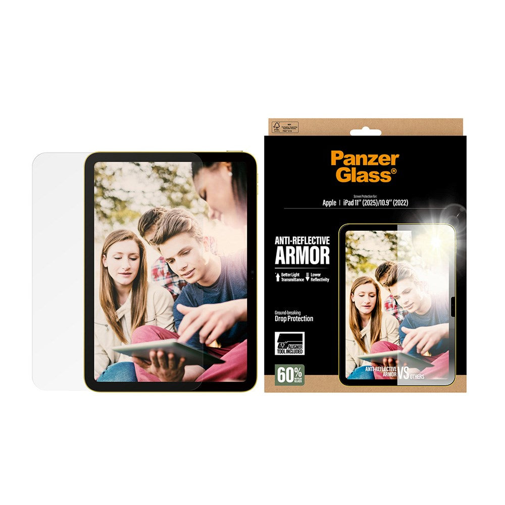 iPad 11" (2025) / 10.9" (2024 / 2022) - PanzerGlass Ultra-Wide Fit Anti-Reflective Armor Skærmbeskyttelsesglas m. Installationsramme - Gennemsigtig